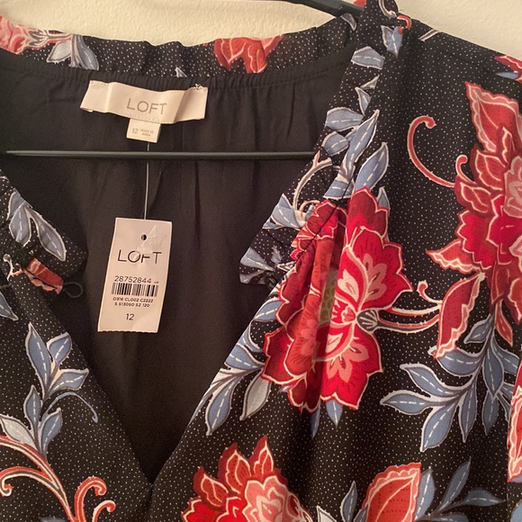 Loft Paisley Smocked Flare Dress, Black, SZ 12 - Picture 2 of 8